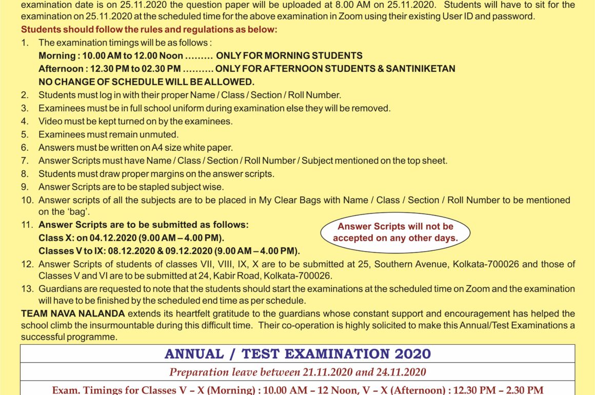 Class V-X Annual Examination rules and Regulations 2020